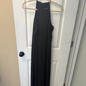 Express High Neck & Back black slitted floor length dress